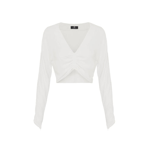 Elisabetta Franchi Blusa Blusa Donna cropped con scollo a V Avorio - Francavilla Moda