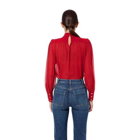 Blusa in crepe colletto alto e logo incastonato Red velvet ELISABETTA FRANCHI- Francavilla Moda