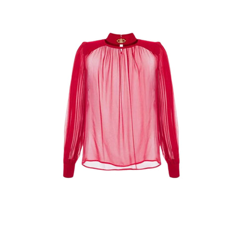 Blusa in crepe colletto alto e logo incastonato Red velvet ELISABETTA FRANCHI- Francavilla Moda