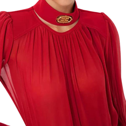 Blusa in crepe colletto alto e logo incastonato Red velvet ELISABETTA FRANCHI- Francavilla Moda