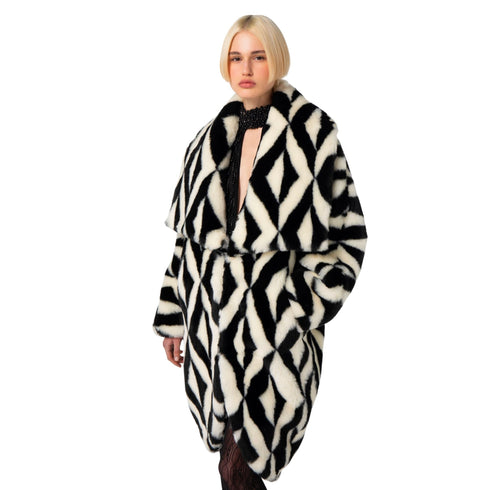 Caban Donna kimono in ecopelliccia Nero burro Elisabetta Franchi- Francavilla Moda