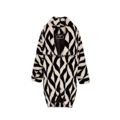 Caban Donna kimono in ecopelliccia Nero burro Elisabetta Franchi- Francavilla Moda