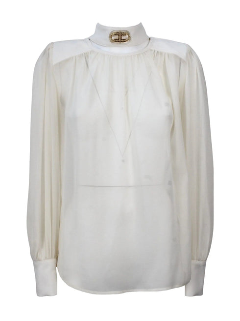 Camicia colletto alto georgette seta Burro Elisabetta Franchi- Francavilla Moda