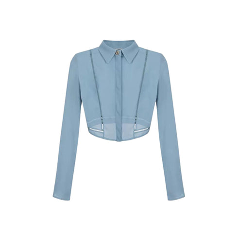 Camicia Donna cropped traforata Carta da zucchero Elisabetta Franchi- Francavilla Moda