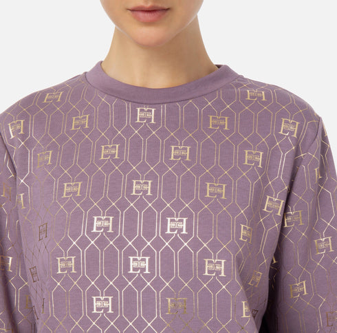 Elisabetta Franchi Felpa girocollo Felpa Donna con logo all over in oro laminato Candy violet A23-ELISABETTA FRANCHIMD01237E2-BI3-40 - Francavilla Moda