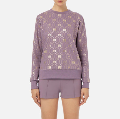 Elisabetta Franchi Felpa girocollo Felpa Donna con logo all over in oro laminato Candy violet A23-ELISABETTA FRANCHIMD01237E2-BI3-40 - Francavilla Moda