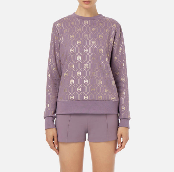 Elisabetta Franchi Felpa girocollo Felpa Donna con logo all over in oro laminato Candy violet A23-ELISABETTA FRANCHIMD01237E2-BI3-40 - Francavilla Moda