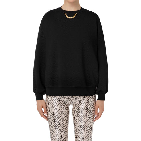 Felpa Donna con motivo logo Nero Elisabetta Franchi- Francavilla Moda