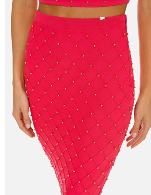 Gonna Donna con fascia elastica e borchiette Amaranto ELISABETTA FRANCHI- Francavilla Moda