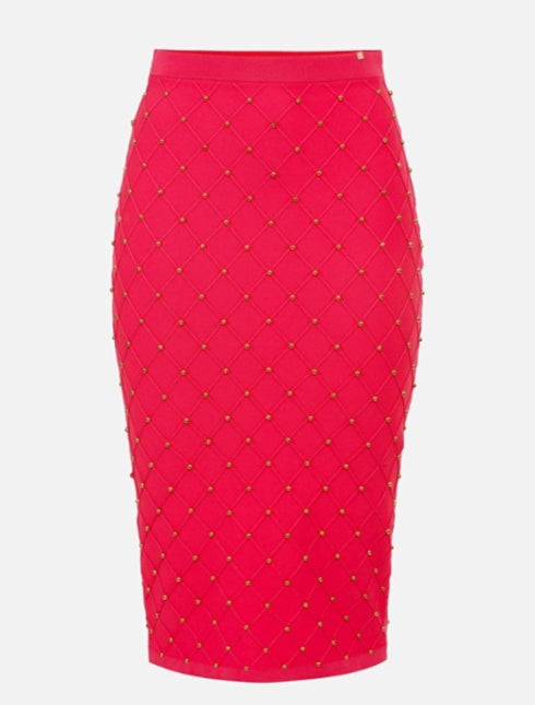 Gonna Donna con fascia elastica e borchiette Amaranto ELISABETTA FRANCHI- Francavilla Moda