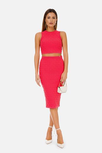 Gonna Donna con fascia elastica e borchiette Amaranto ELISABETTA FRANCHI- Francavilla Moda