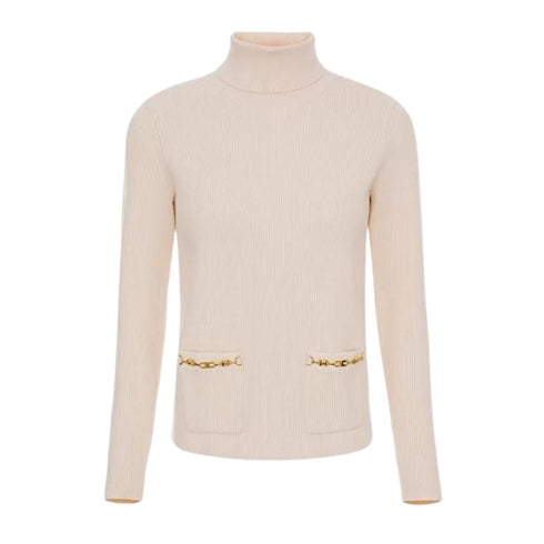 Maglione dolcevita in cotone con tasche applicate Burro ELISABETTA FRANCHI- Francavilla Moda