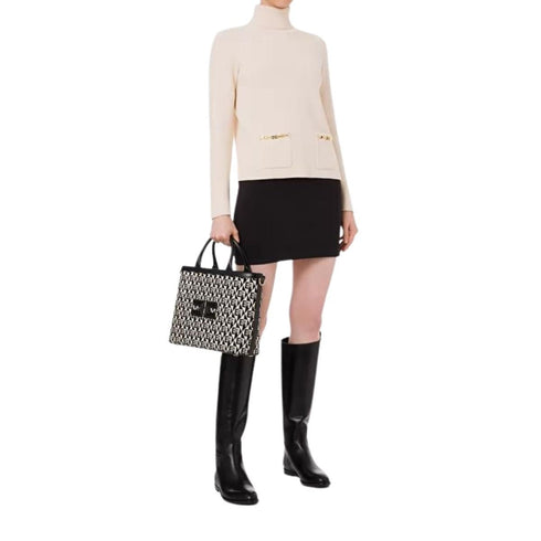 Maglione dolcevita in cotone con tasche applicate Burro ELISABETTA FRANCHI- Francavilla Moda