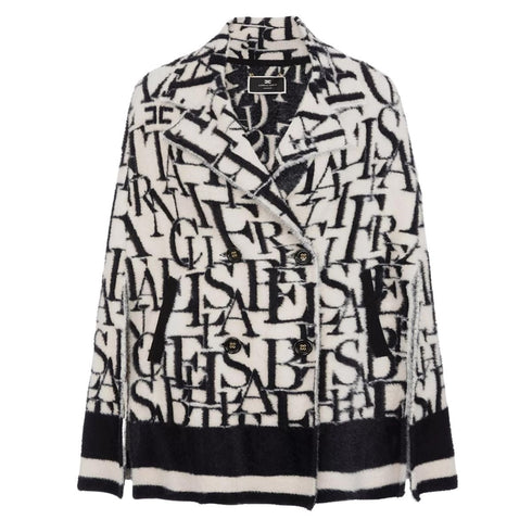 Mantella cappa doppiopetto con lettering Burro nero ELISABETTA FRANCHI- Francavilla Moda