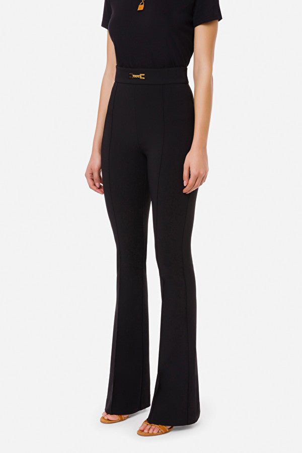 Pantalone Donna a zampa in doppio crepe Nero ELISABETTA FRANCHI- Francavilla Moda