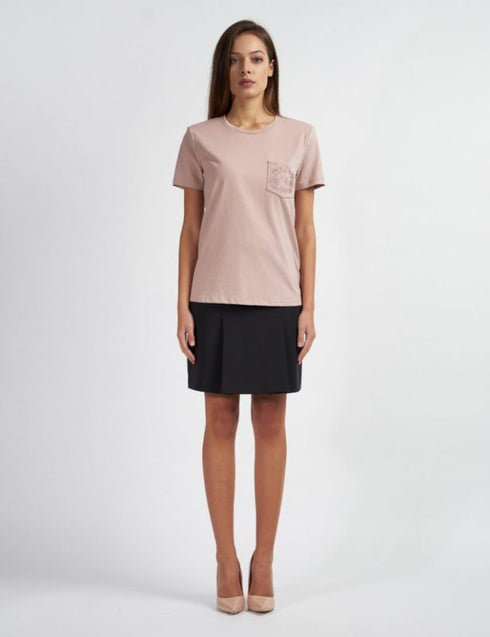 T-shirt Donna con taschino ricamato Malva ELISABETTA FRANCHI- Francavilla Moda