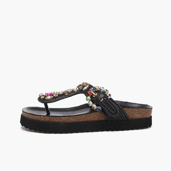 Sandali infradito Donna con strass e fondo in gomma Nero EMANUELLE VEE- Francavilla Moda