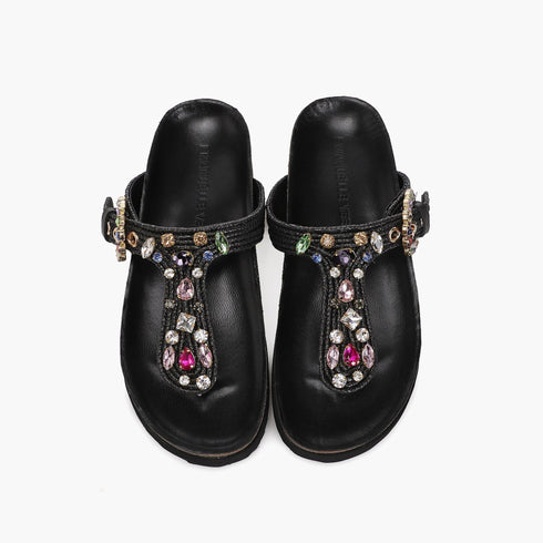 Sandali infradito Donna con strass e fondo in gomma Nero EMANUELLE VEE- Francavilla Moda