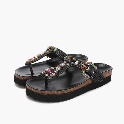 Sandali infradito Donna con strass e fondo in gomma Beige EMANUELLE VEE- Francavilla Moda