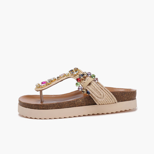 Sandali infradito Donna con strass e fondo in gomma Beige EMANUELLE VEE- Francavilla Moda