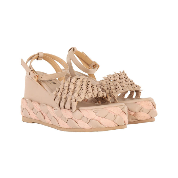 Sandalo con zeppa in pelle Beige Emanuelle Vee- Francavilla Moda