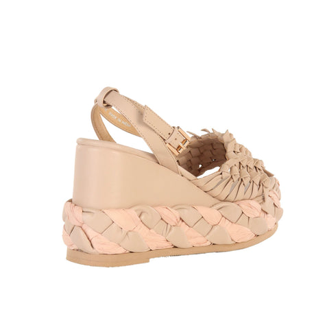 Sandalo con zeppa in pelle Beige Emanuelle Vee- Francavilla Moda