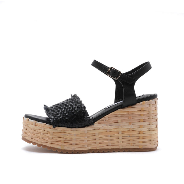 Sandalo Donna con zeppa in rafia Nero EMANUELLE VEE- Francavilla Moda