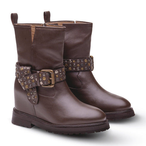 Stivaletti Donna tronchetto con borchie Marrone EMANUELLE VEE- Francavilla Moda