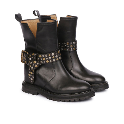 Stivaletto Donna in pelle con borchie Nero EMANUELLE VEE- Francavilla Moda