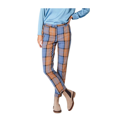 Emme Marella Pantaloni Pantalone Donna slim a quadri Celeste beige - Francavilla Moda