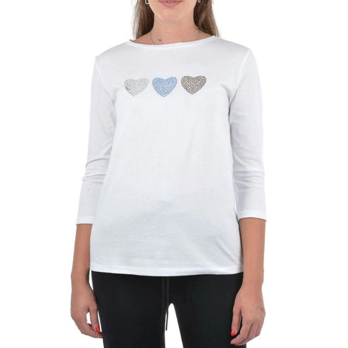 T-Shirt Donna IGNOTO con maniche 3/4 Bianco azzurro Emme Marella- Francavilla Moda