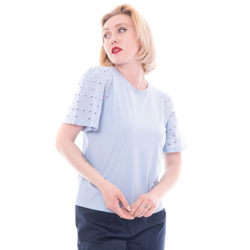 T-shirt Donna PANAMA con ricamo sangallo Celeste EMME MARELLA- Francavilla Moda