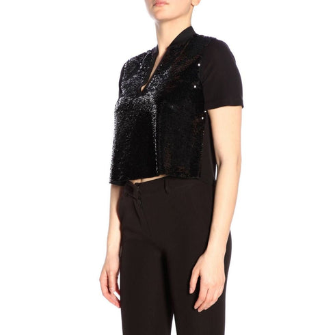 Casacca Donna con paillettes e maniche corte Nero EMPORIO ARMANI- Francavilla Moda