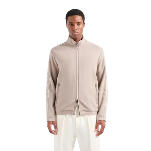 Emporio Armani Felpa con zip Felpa Uomo con zip e tape logata sulle maniche Tortora - Francavilla Moda