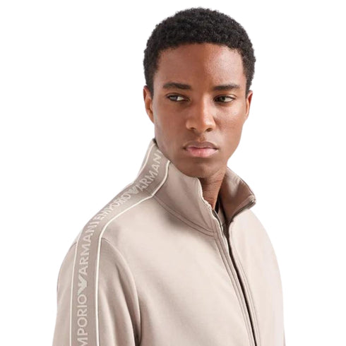 Emporio Armani Felpa con zip Felpa Uomo con zip e tape logata sulle maniche Tortora - Francavilla Moda