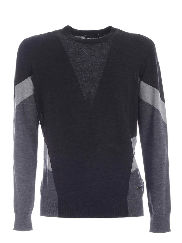 Girocollo Uomo in lana vergine Grigio scuro Emporio Armani- Francavilla Moda