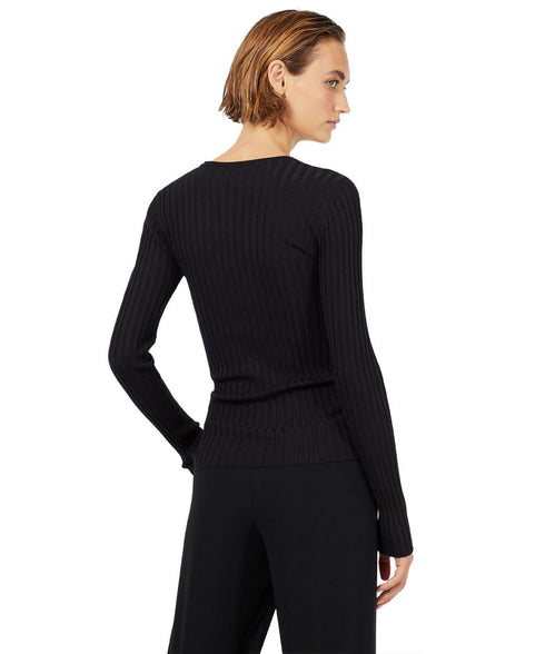 T-Shirt Donna a coste con logo oversize devoré Bianco Emporio Armani- Francavilla Moda