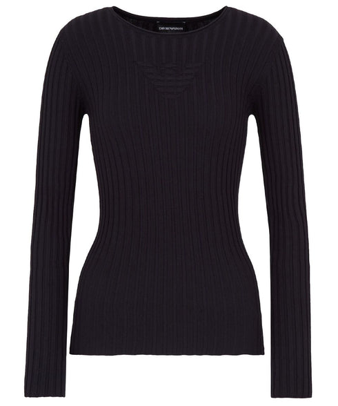 T-Shirt Donna a coste con logo oversize devoré Bianco Emporio Armani- Francavilla Moda