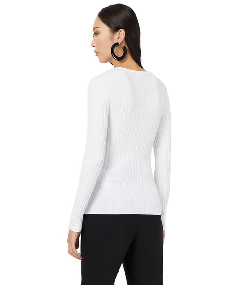 T-Shirt Donna a coste con logo oversize devoré Bianco Emporio Armani- Francavilla Moda