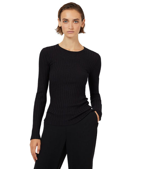 T-Shirt Donna a coste con logo oversize devoré Bianco Emporio Armani- Francavilla Moda