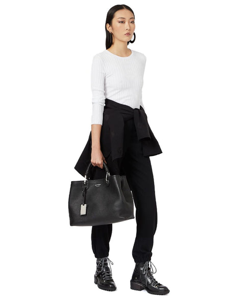 T-Shirt Donna a coste con logo oversize devoré Bianco Emporio Armani- Francavilla Moda