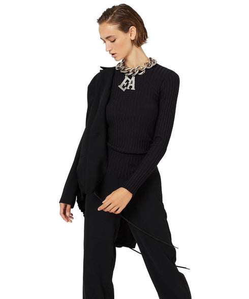 T-Shirt Donna a coste con logo oversize devoré Bianco Emporio Armani- Francavilla Moda