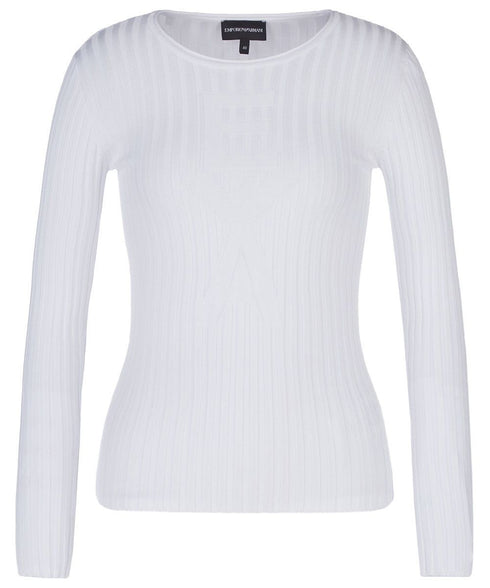 T-Shirt Donna a coste con logo oversize devoré Bianco Emporio Armani- Francavilla Moda