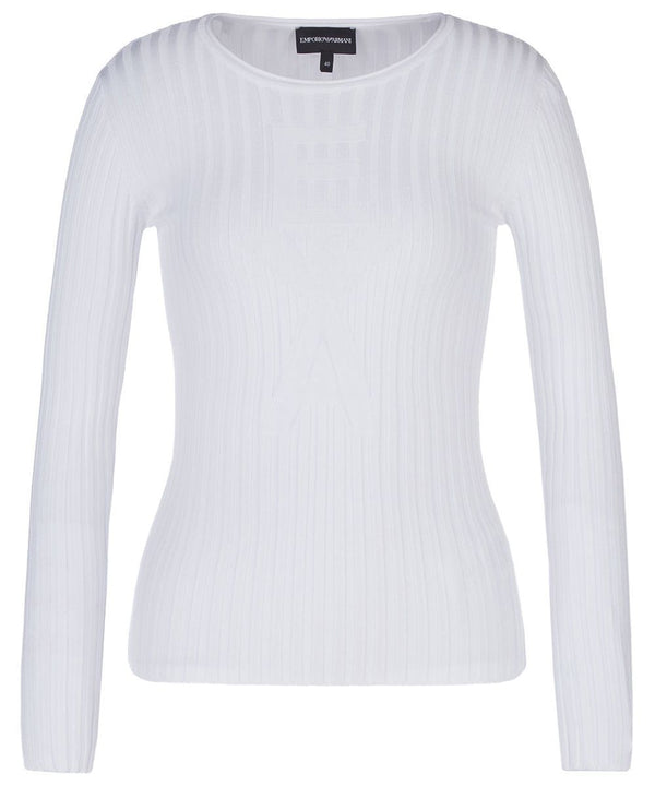 T-Shirt Donna a coste con logo oversize devoré Bianco Emporio Armani- Francavilla Moda