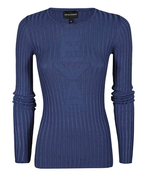 T-Shirt Donna a coste con logo oversize devoré Bluette Emporio Armani- Francavilla Moda