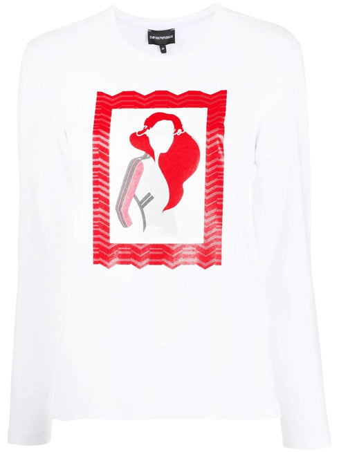 T-Shirt Donna con stampa grafica Bianco Emporio Armani- Francavilla Moda
