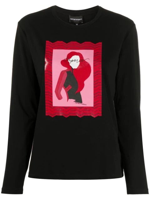 T-Shirt Donna con stampa grafica Nero Emporio Armani- Francavilla Moda