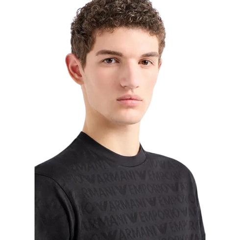 Emporio Armani T-Shirt T-shirt Uomo con logo jacquard all over Nero - Francavilla Moda