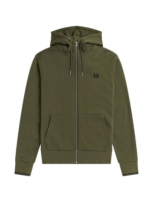 Felpa full zip in cotone con cappuccio Verde FRED PERRY- Francavilla Moda