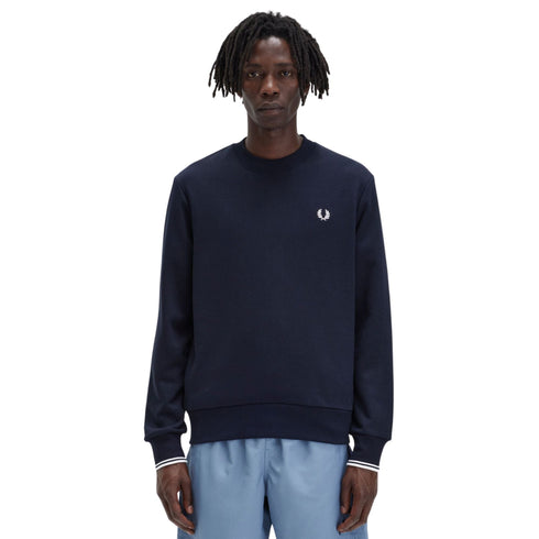 Felpa Uomo a girocollo in tinta unita Blu Fred Perry- Francavilla Moda